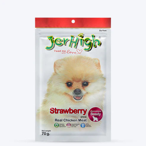 Jer High Strawberry Stick Dog Treats with Real Chicken Meat